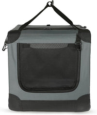 Amazon Basics 4-Doors Portable Soft-Sided Folding Travel Crate Kennel for cat, Dog, and Other Small Animals, Grey, M 30" x 21" x 21"