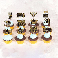 36PCS Happy 80th Birthday Cupcake Toppers Double Sided Black Gold - Vintage / 30th - image 4