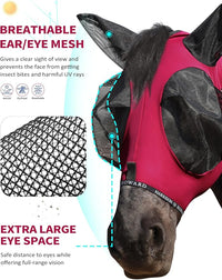 Harrison Howard Horse Fly Mask with Forelock Opening Stretch Breathable and Comfortable for Horses UV -Protection Burgundy L