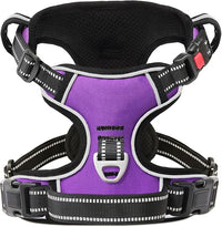 Timos Dog Harness Medium Sized, No Pull with Neck Lockable Snap,No Choke Front Clip Dog Reflective Harness,Adjustable Metal Rings 3 Buckles,Easy Control Handle for Medium Dogs Purple M