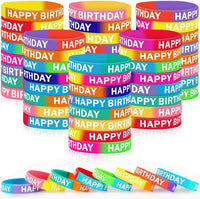 JUNEBRUSHS 64pcs Halloween Party Favors Silicone Bracelets Rubber - Happy Birthday Style