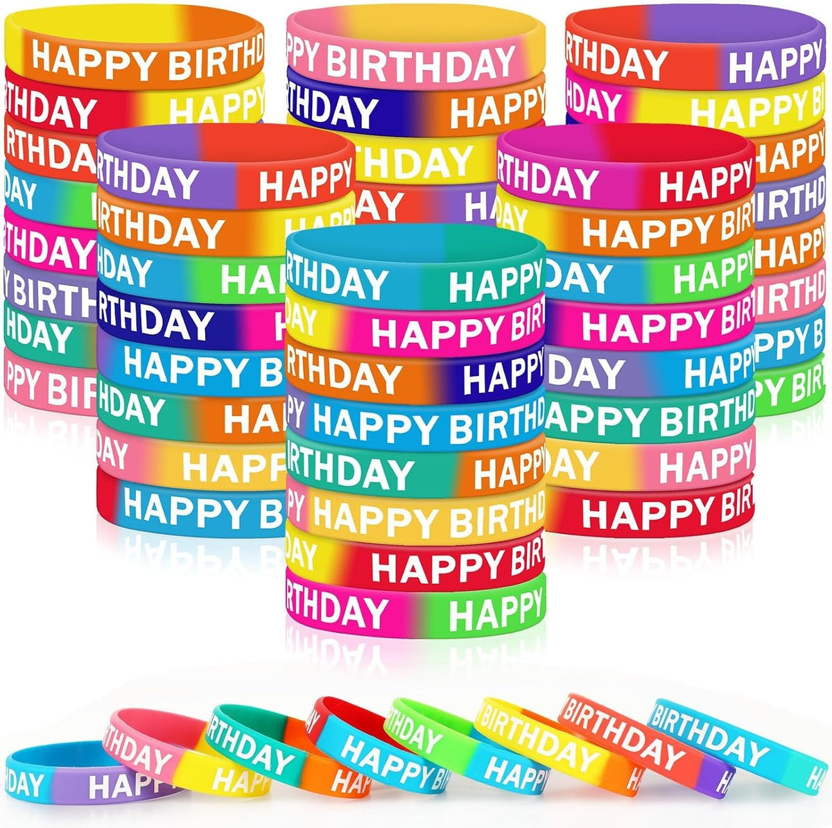 JUNEBRUSHS 64pcs Halloween Party Favors Silicone Bracelets Rubber - Happy Birthday Style