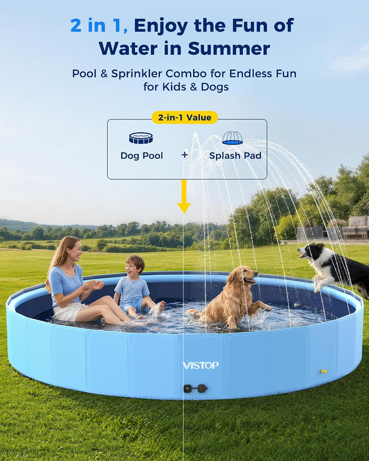 VISTOP Extra Large Foldable Dog Pool XXL - 3XL- 107" x 16" / Blue - image 2