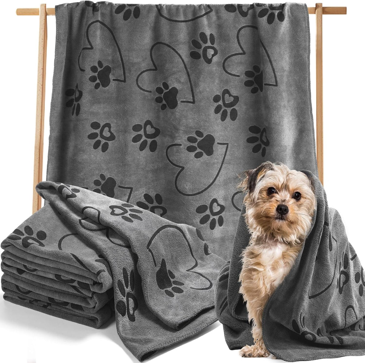 Fanfanwin 4 Pcs Dog Bath Towels Microfiber Drying Dog Towel Absorbent - Gray