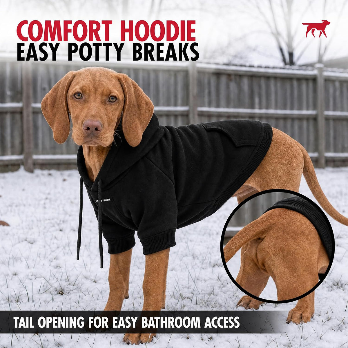 Tuff Pupper Dog Hoodie, Premium Quality Insulated Fabric - Black / Small (15-25 lbs) - image 2
