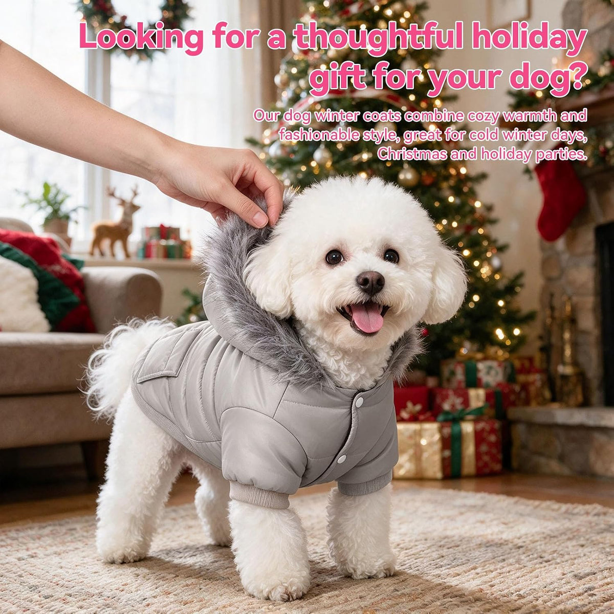 Dog Coat for Small Dogs, Windproof Doggie Puffer Jacket with Leash Hole, Extra Warm Dog Jacket - X-Large / Grey - image 3