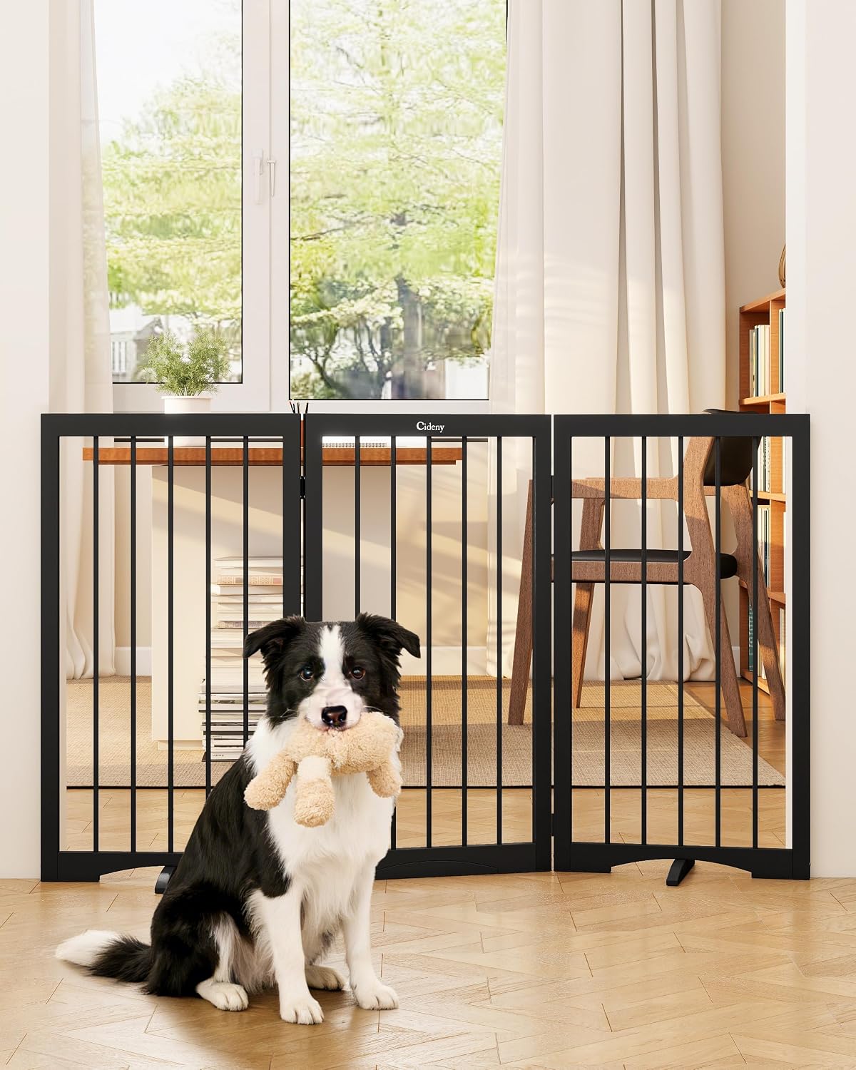 Free Standing Dog Gate Indoor - Black / 3-Panel, 32"Tall