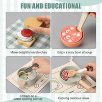 Pithfor wooden play cooking set with pot, pan, dishes, utensils and play food - view 8