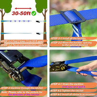 2×56ft Ninja Warrior Obstacle Course for Kids - 600 lbs Weight Capacity, Slackline Obstacle Course with 8 Ninja Accessories - Monkey Bar, Rope Ladder, Gymnastic Ring, Arm Trainer and Monkey Fist
