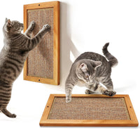 Cat Scratching Post, Wooden Sisal Cats Wall Scratcher - 2 PCS Large Brown