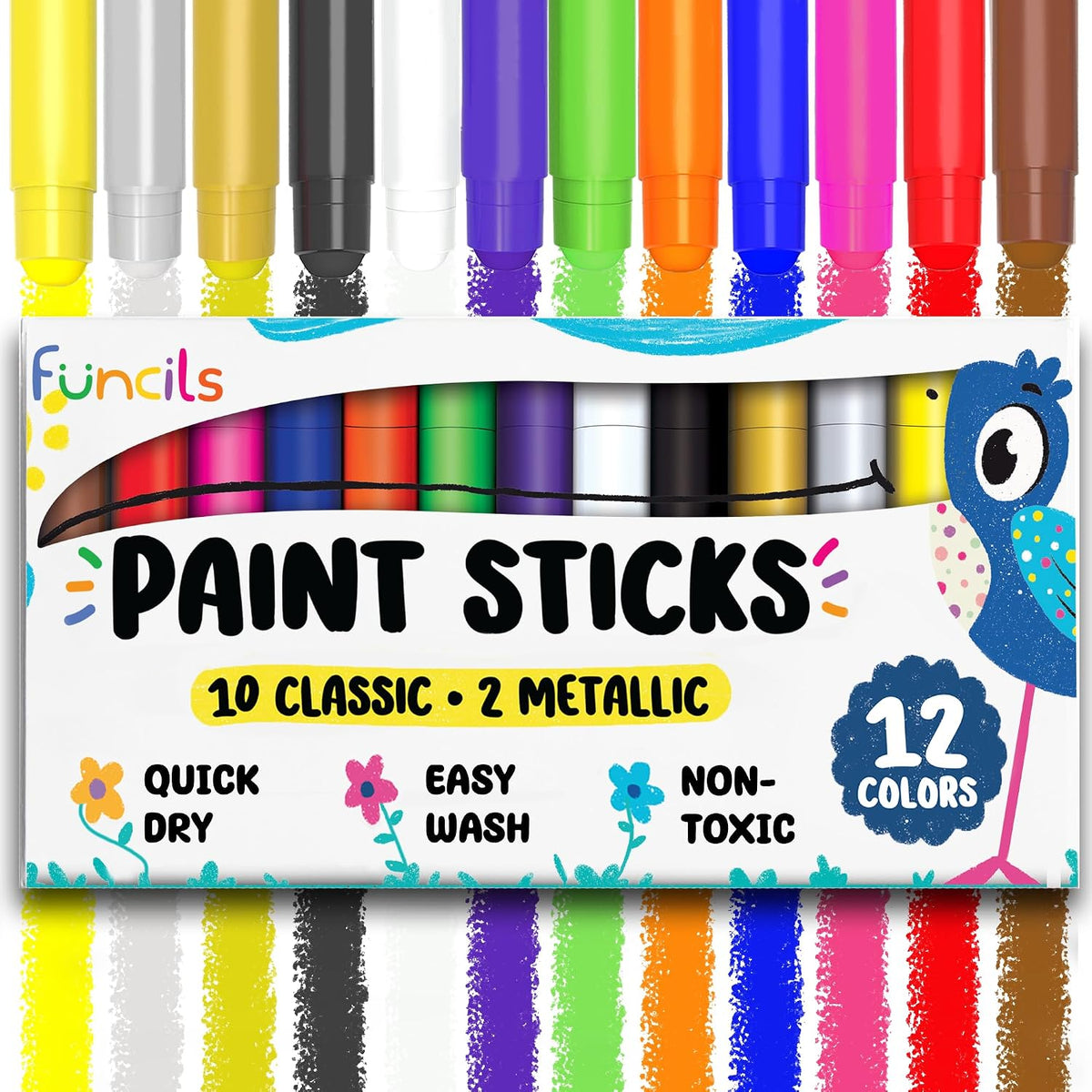 24 Thin Washable Paint Sticks for Kids - 12 Thick