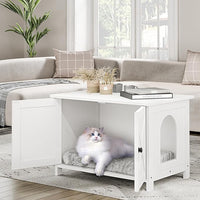 JY QAQA Cat Litter Box Enclosure,Litter Box Furniture Hidden with Barn Door,Wooden Cat Washroom Furniture,Cat House,Fit Most of Litter Box,White