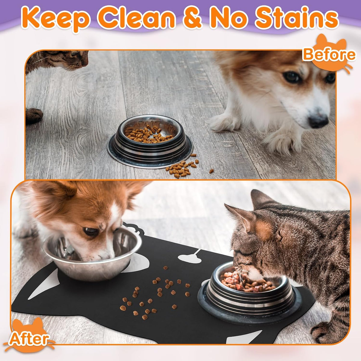 Pet Mats for Food and Water Dog Cat Food Mats Pet Feeding Mat - Black Cat - image 3