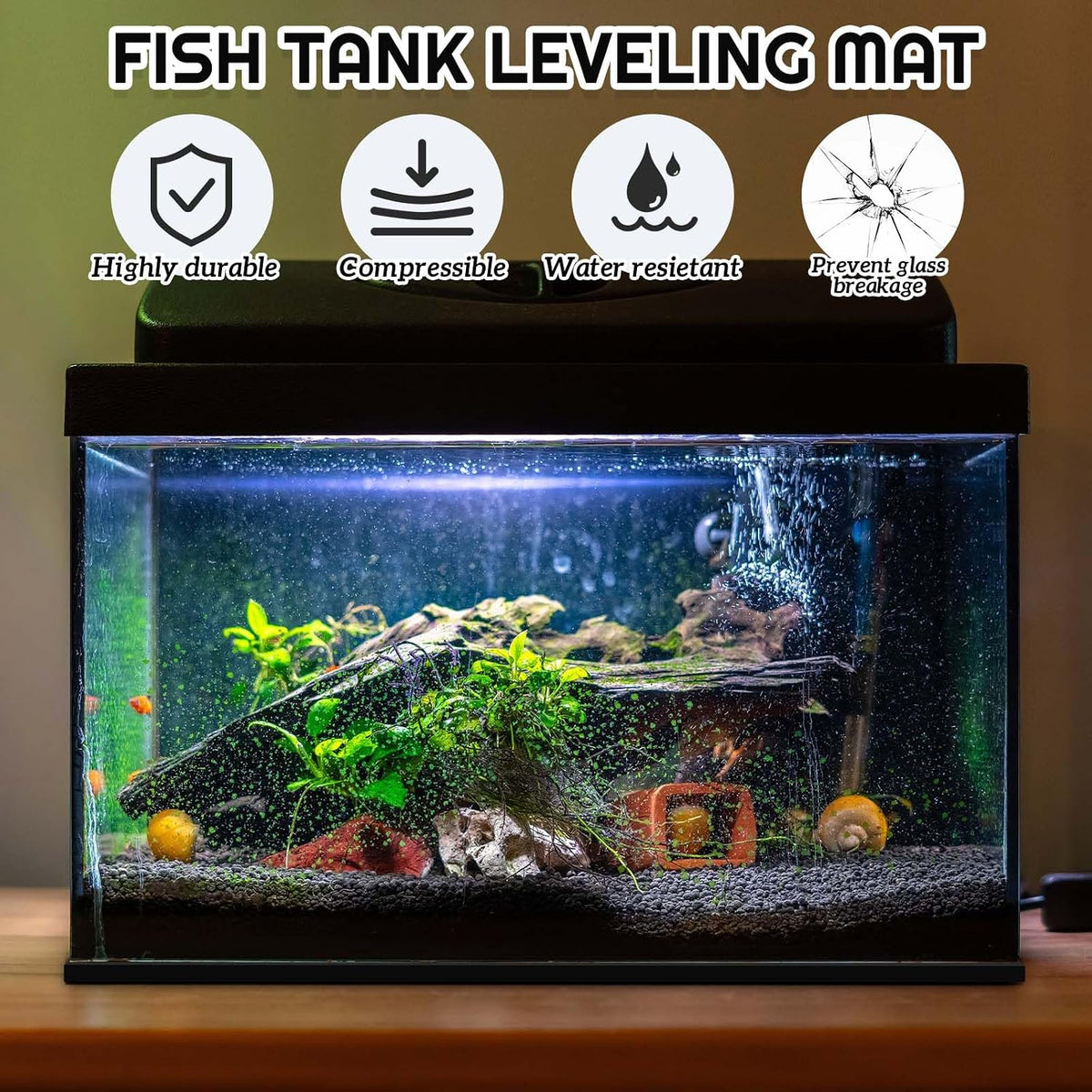Pangda black aquarium leveling mat, 12 x 12 inch, 5mm thick neoprene foam with adhesive backing - view 3