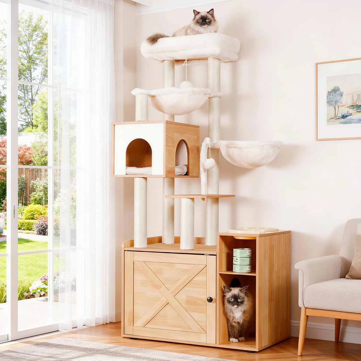 Hey-brother Cat Tree Tower - XL (28.4"×17.7"×61.0") / Walnut