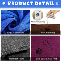 Chumia 4 Pcs Dog Towels for Drying Dog Puppy Bulk Microfiber - 24 x 40 Inch / Grey, Sapphire Blue, Coffee, Burgundy - image 4