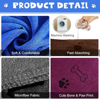 Chumia 4 Pcs Dog Towels for Drying Dog Puppy Bulk Microfiber Absorbent Paw Towel Pet Bathing Supplies Quick Drying for Medium Cats Pets Shower(24 x 40 Inch,Grey,Blue,Coffee,red)