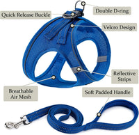 Dog Harness with Leash Set, Step-in Adjustable Puppy Pet Vest - Blue / M(Chest:16"-18") - image 2