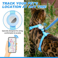 Cat Harness and Leash Set with Airtag Holder for Walking & Travelling - Blue - image 3