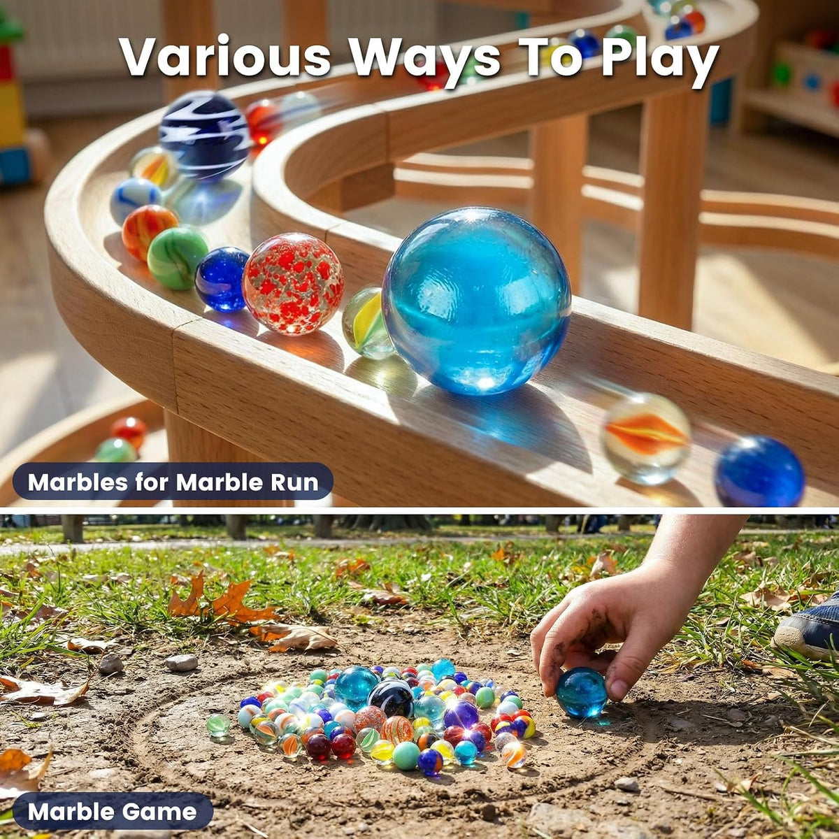 LovesTown 180 piece assorted glass and ceramic planet marbles with shooters in a gift box - view 4