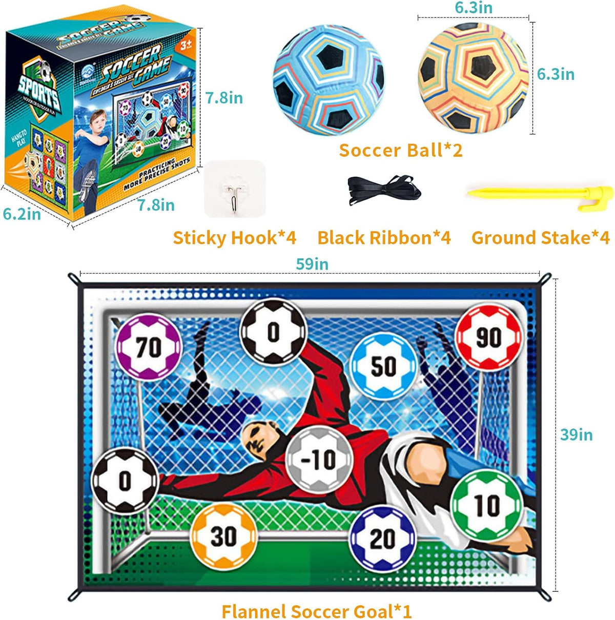 Anehono sticky soccer toss game set for kids with flannel target goal and sticky balls - view 2