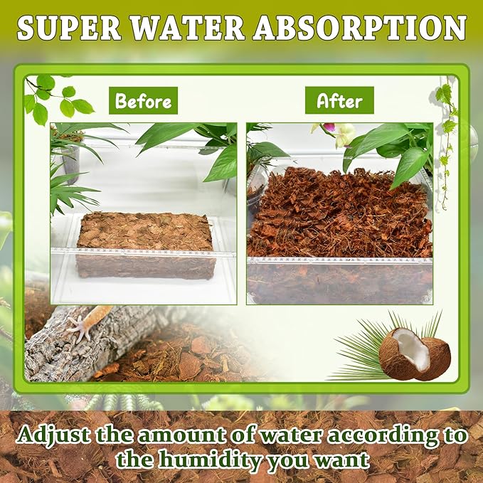 ZeeDix 10PCS Natural Coconut Chips Substrate for Reptiles, Coconut Fiber Husk Reptiles Bedding, Compressed Coco Chips Substrate for Ball Python, Snakes, Tortoise, Hermit Crab, Frogs, Lizard, Tarantula