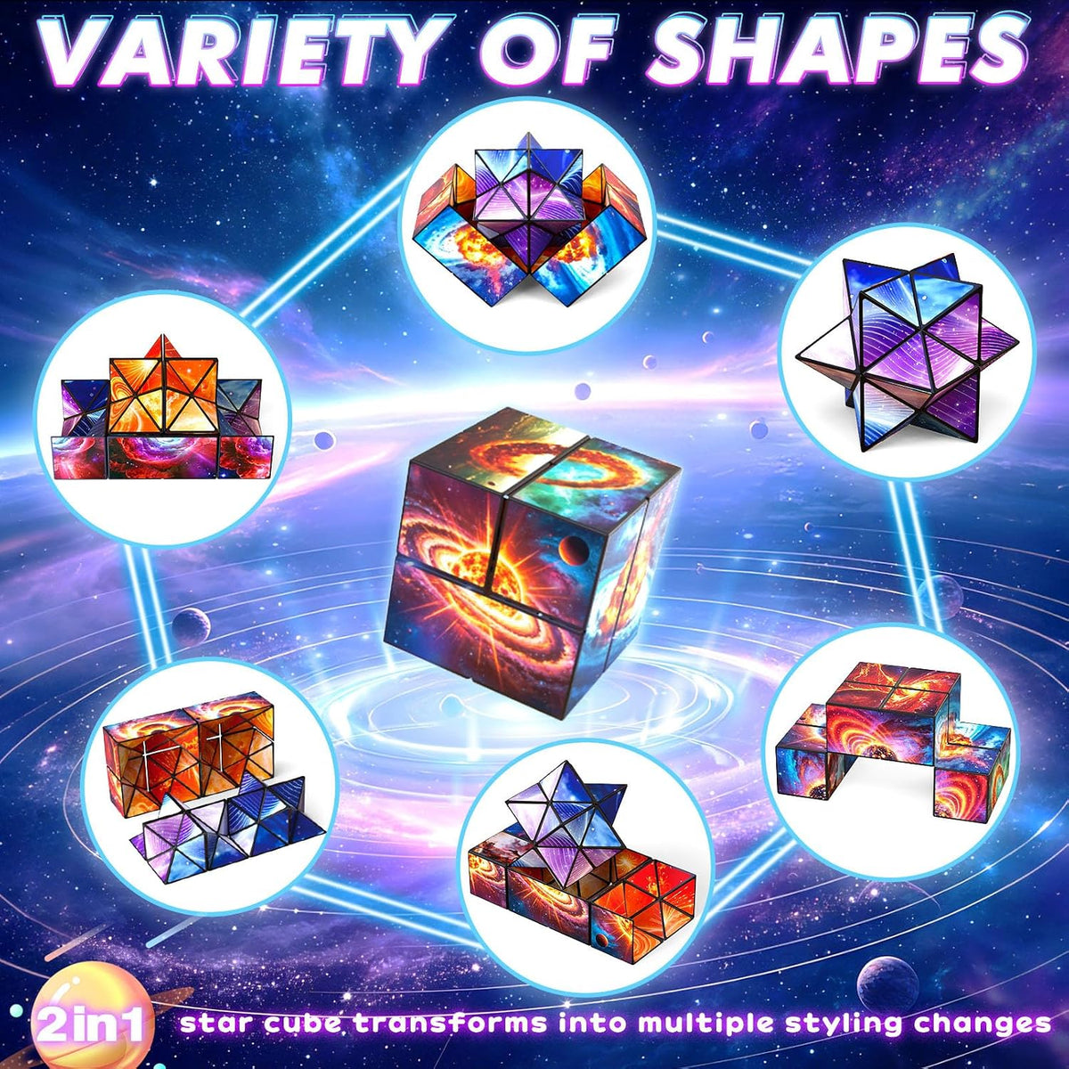 Euclidean Cube Fidget Toys for Kids 2 in 1 Star Cube Magic Cube - Cosmos - image 2