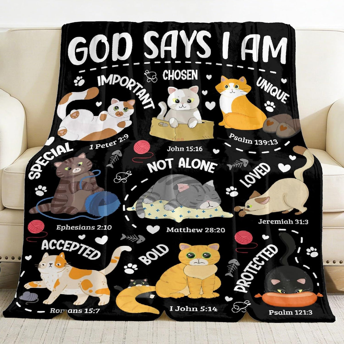 Cat Throw Blanket with Bible Verse, Thoughtful Christian Gifts - Bible-cat / 40"x50"