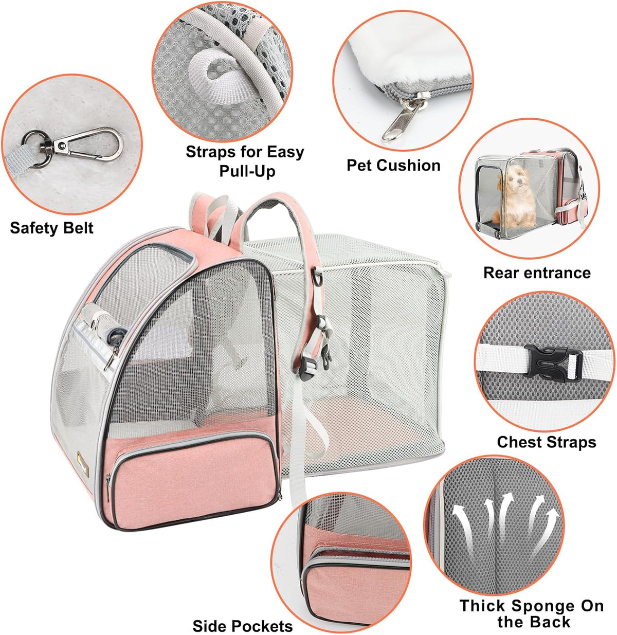 Texsens Innovative Traveler Bubble Backpack Pet Carriers for Cats - Expandable-Pink - image 4