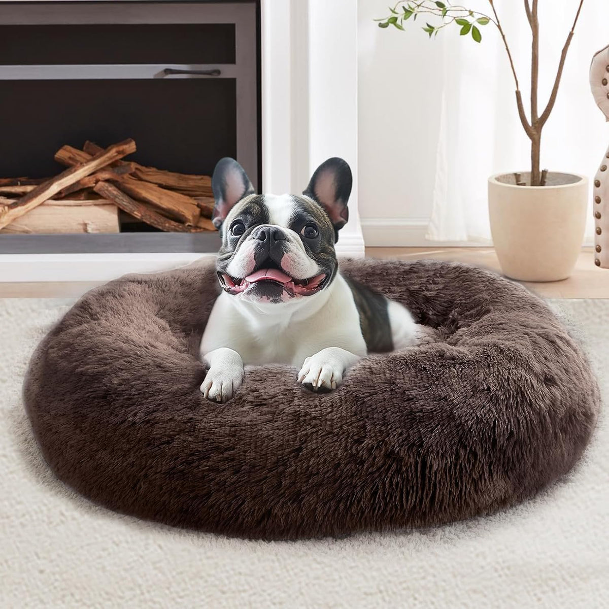 JOLLYVOGUE Small Dog Bed, Calming Dog Beds for Small Dogs & Indoor Cats - 20 Inches Donut Washable - Chocolate / 36.0"L x 36.0"W x 8.0"Th