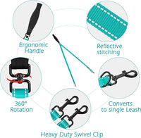 PetBonus Two Point Control Dog Leash, Works with No Pull Harnesses, No Tangle Dog Training Leashes, No Pull Padded and Reflective Walking Lead,Converts to Single Leash for Medium Large Dogs(Turquoise)