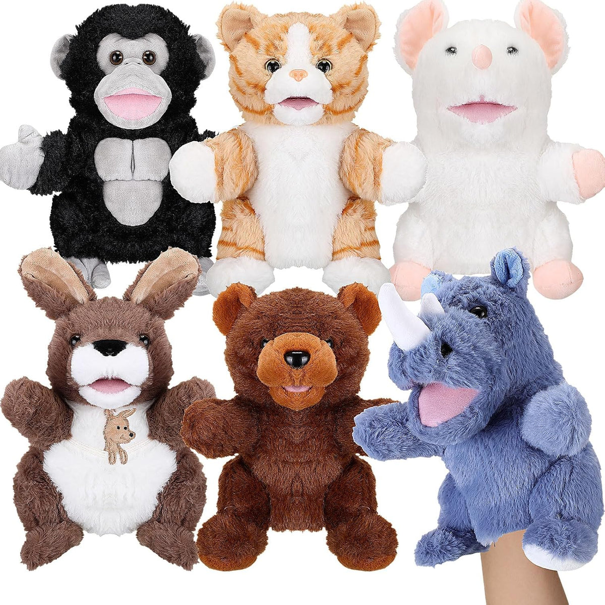 Liliful farm animal hand puppets with movable mouths: horse, sheep, dog, pig, cow and duck