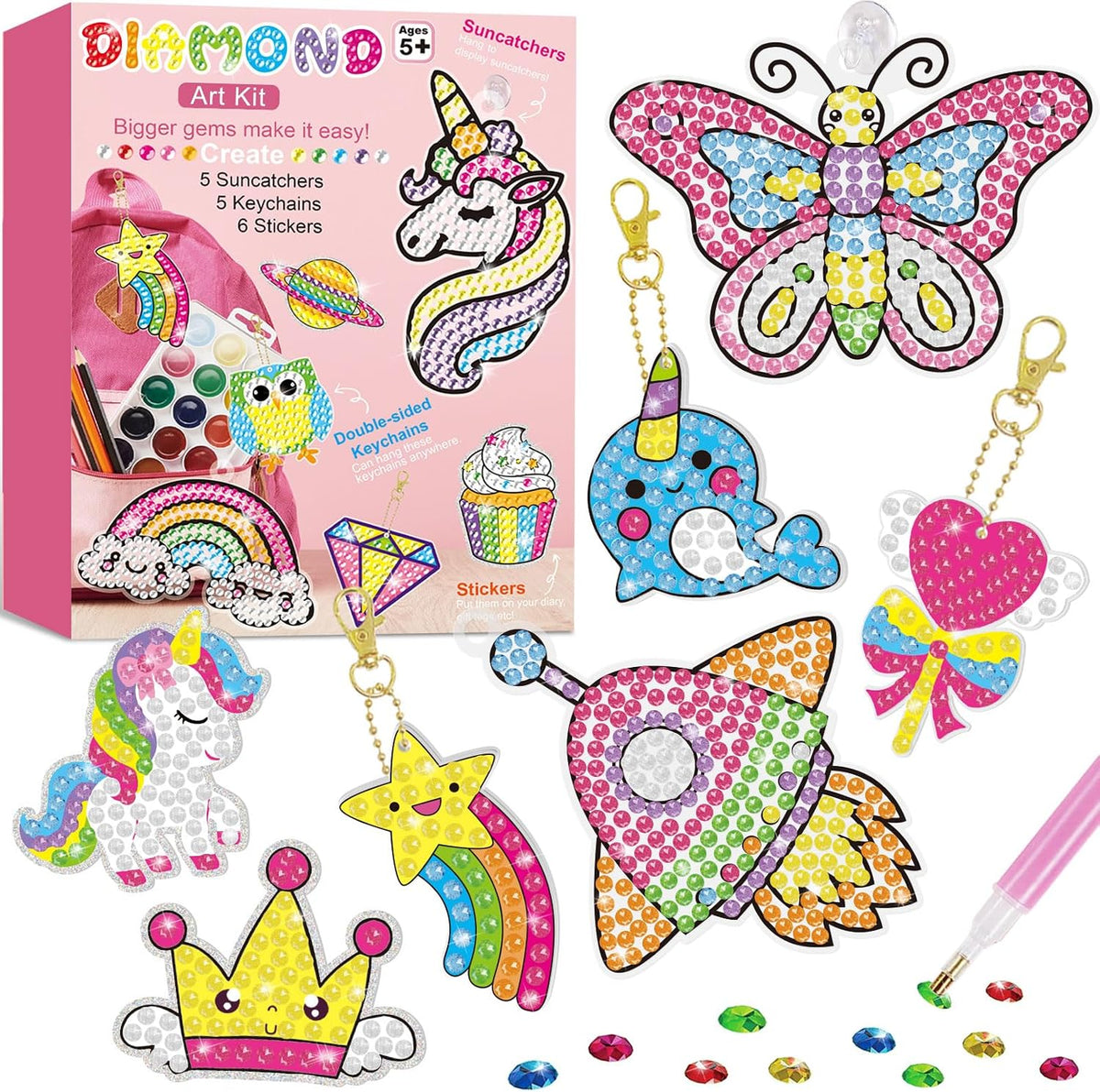 BANBBUR 16 Pcs Gem Art for Kids Ages 4-8-12