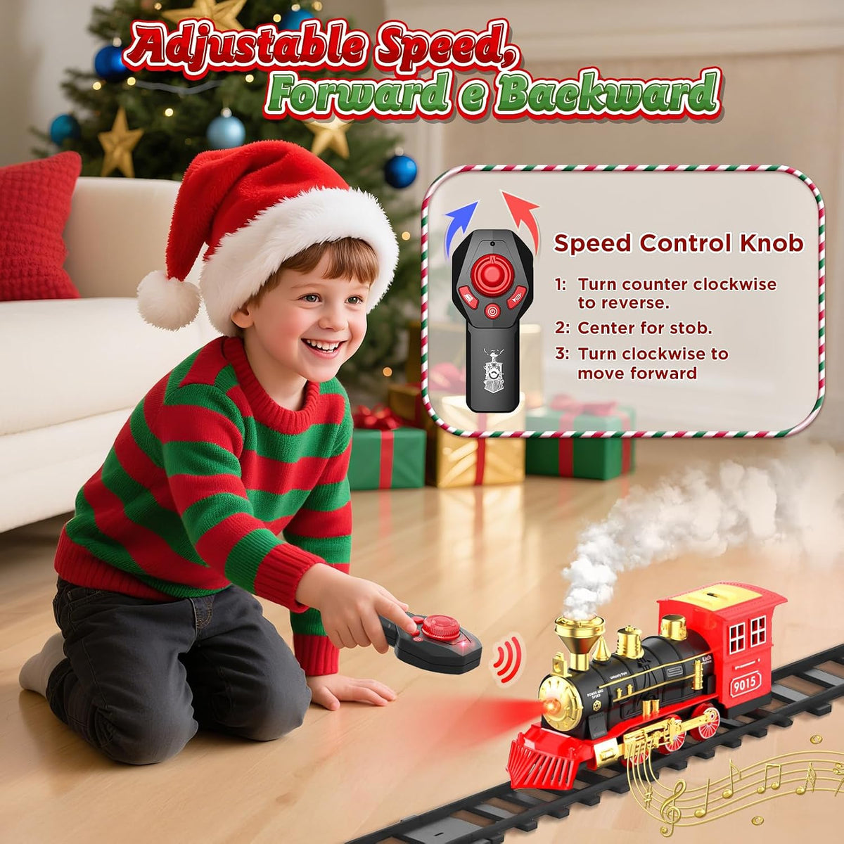 Hot Bee steam locomotive train toy engine with smoke, flashing headlights and sounds - view 5