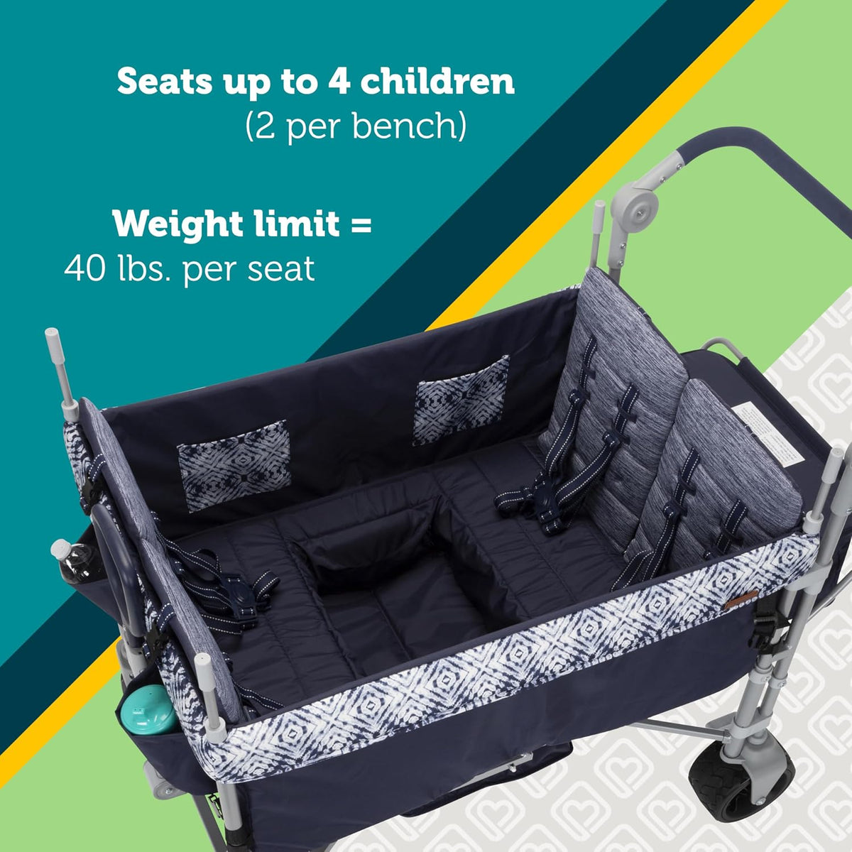 Safety 1st Summit quad wagon stroller with 4 seats and canopy in Navy Ink - view 6