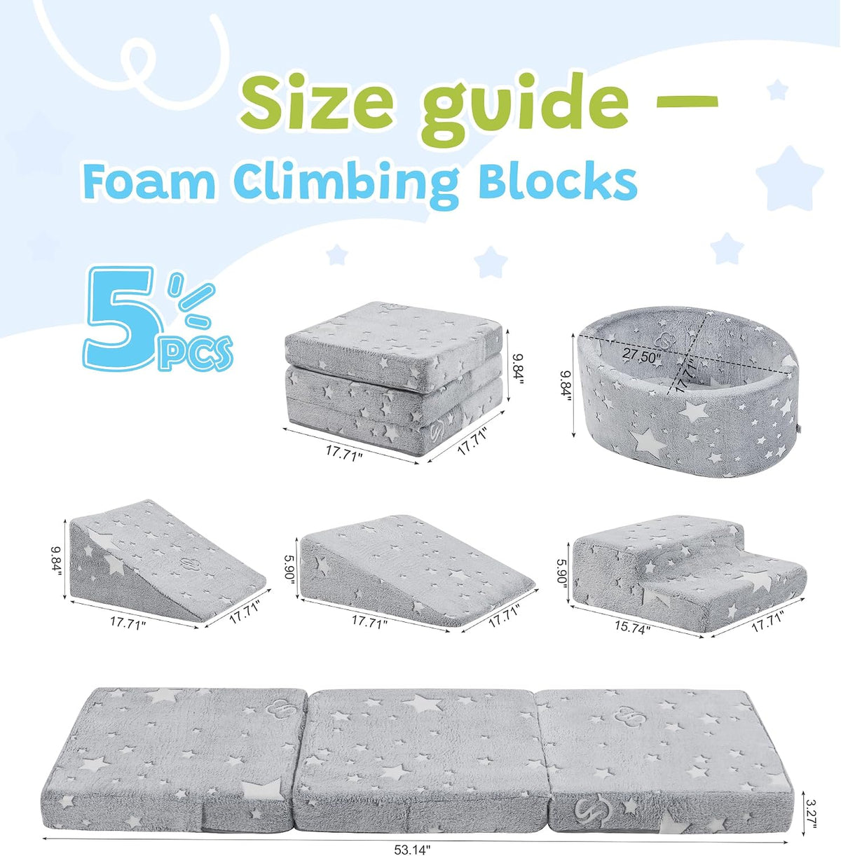 Elftopia foam climbing set with ball pit, stairs and ramps for toddlers in grey - view 19