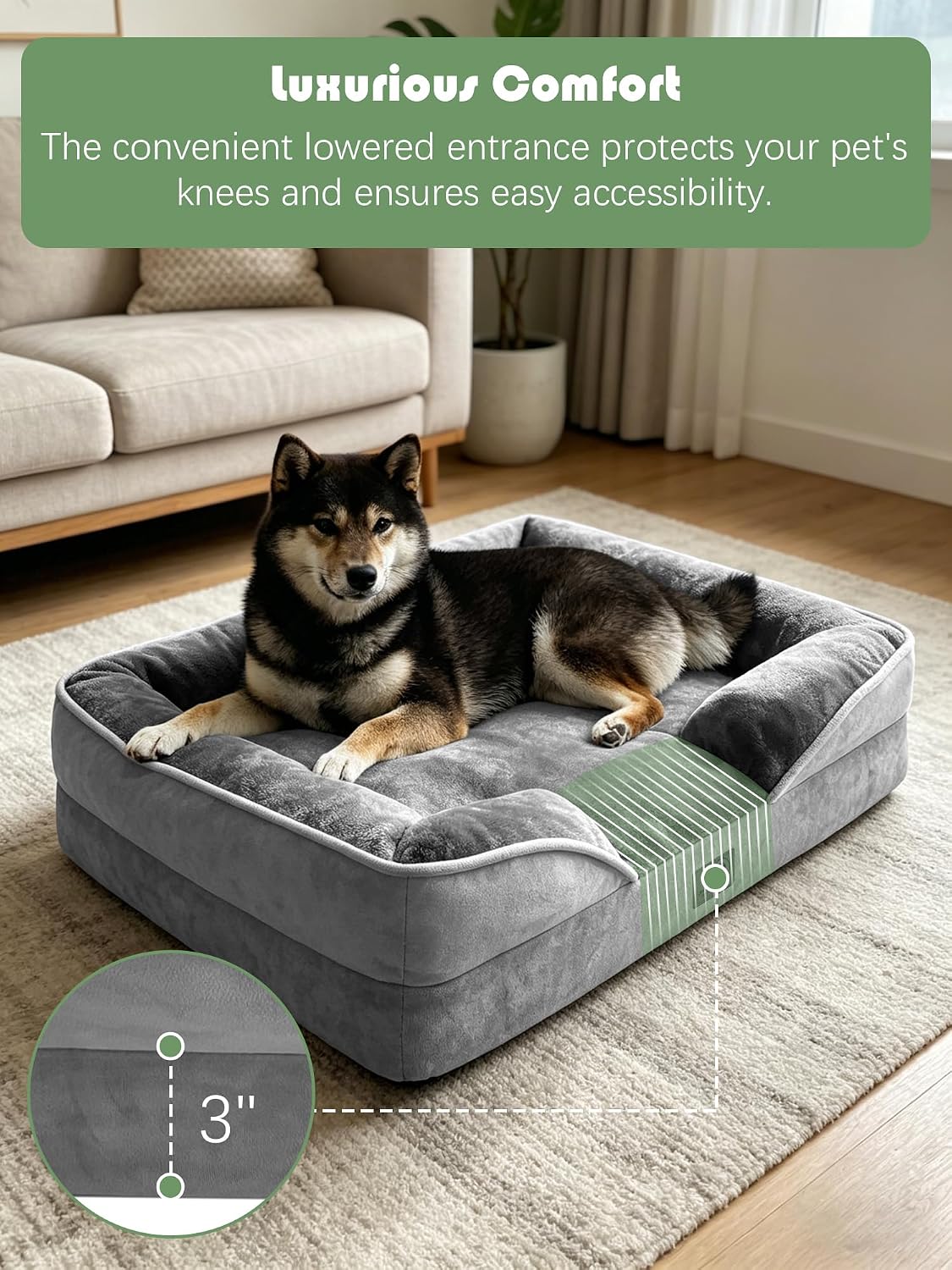 Spotted Play Orthopedic Dog Bed with Sides - Grey / 28.0"L x 23.0"W x 6.5"Th - image 3