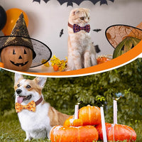 Hillban 50 Pieces Halloween Collar Dog Bow Ties Accessories for Dogs Bow Ties Attachment with Elastic Bands Dog Collar Detachable Charms for Halloween Dogs Collar Accessories