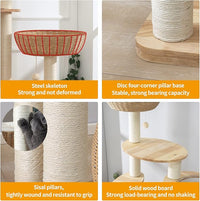 59" Big Modern Cat Tree Tower, Cat Tower Sisal-Covered Scratching Posts for Indoor Cats, Oak Wood Cat Tree for Large Cats, Multi-Level Cat Condo with Space Capsule Nest, Cat Furniture Activity Centre