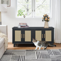 Boho Cat Litter Box Enclosure for 2 Cats, Green and Natural – Essentials for Cats - Black and Natural - image 2