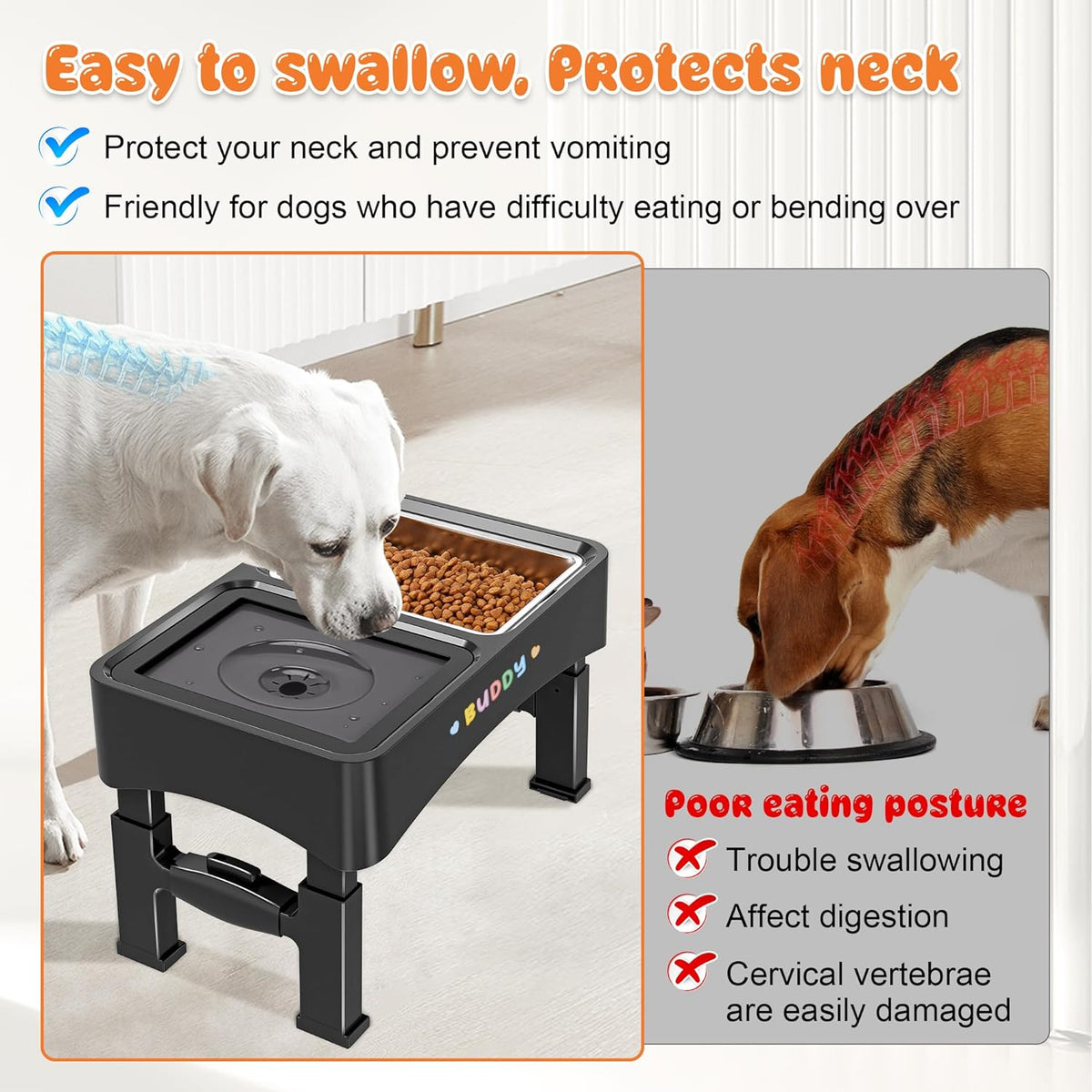 3-in-1 Elevated Dog Bowls with 4 Height Adjustable Raised Stand – Essentials for Dogs - Black / 2-in-1 Dog Bowls Set - image 3