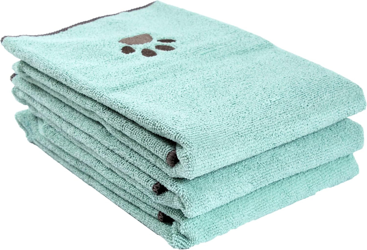 Ritz Premium Embroidered Microfiber Pet Towel, 18" x 28" - Paw Spa Blue / Small (Pack of 3)
