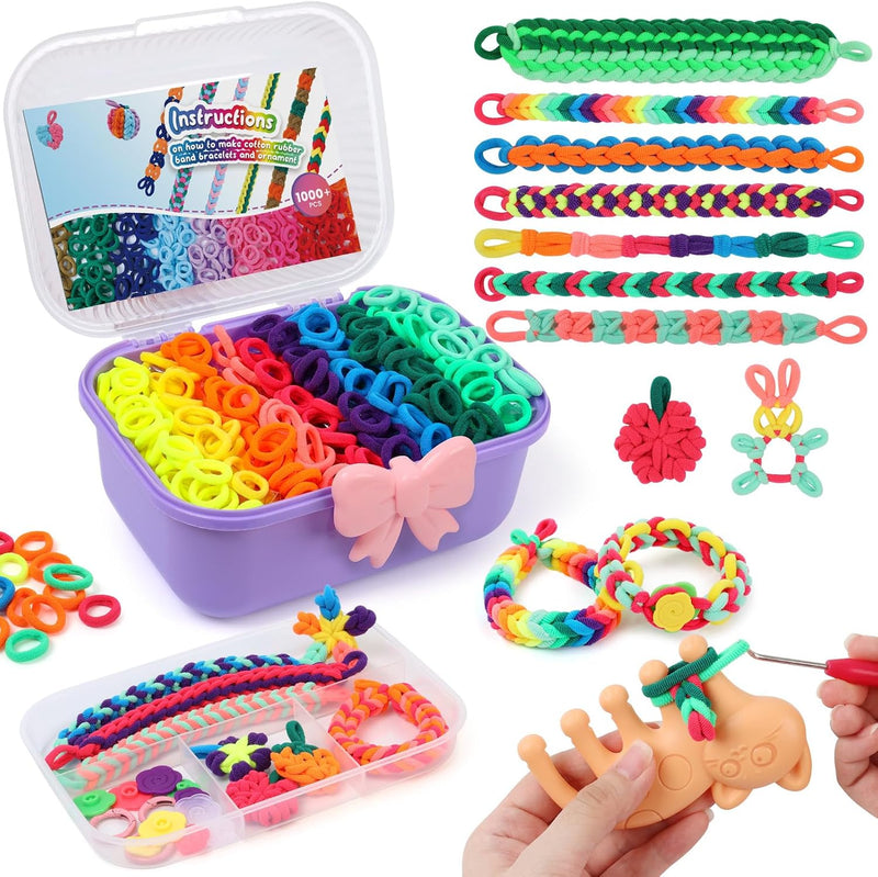 IQBOX bracelet making kit with weaving loom and colorful elastic bands in a gift box