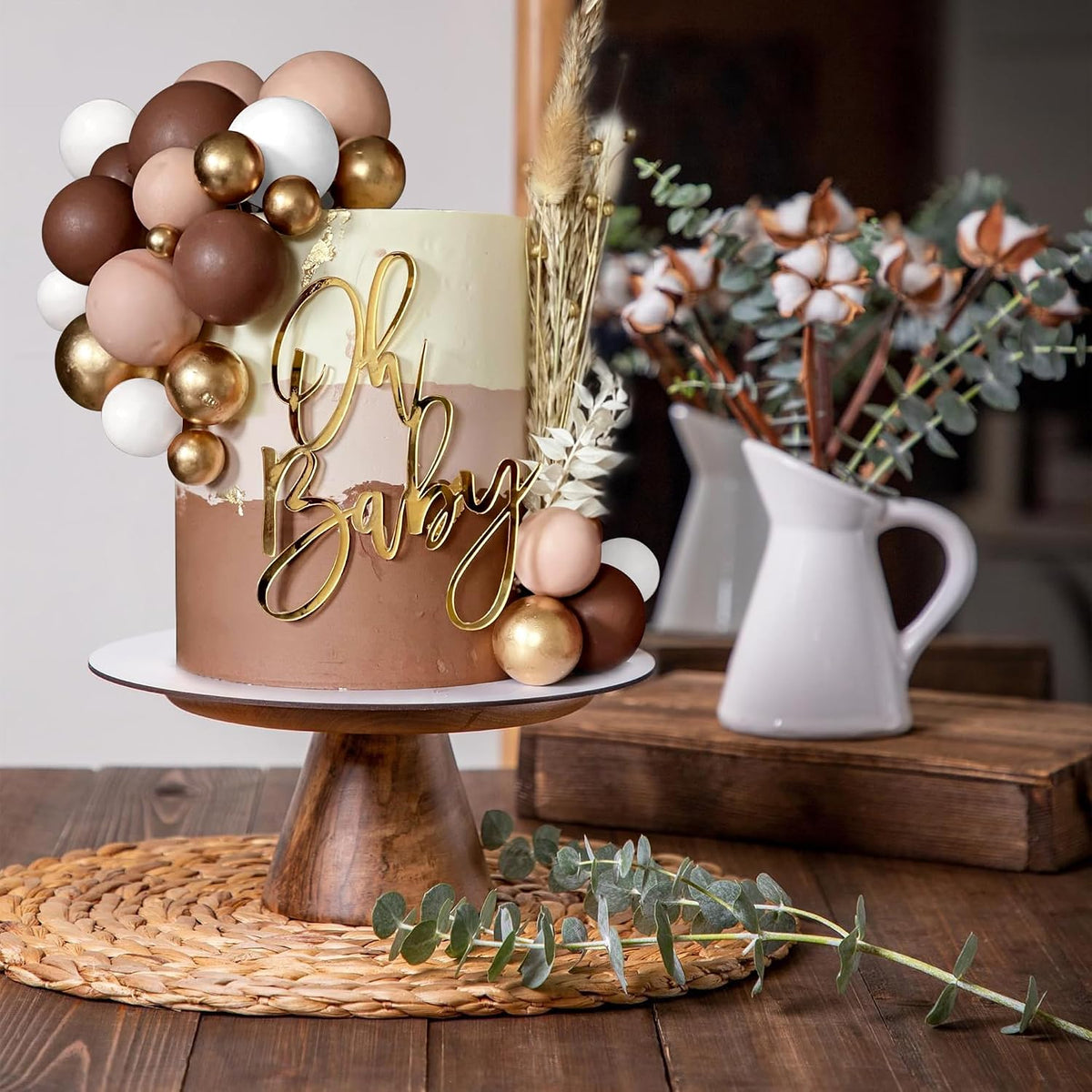 32 PCS Colorful Ball Shaped Cake Topper Pearl Balls Cupcake Cake - Dark Brown Light Brown White Gold - image 3