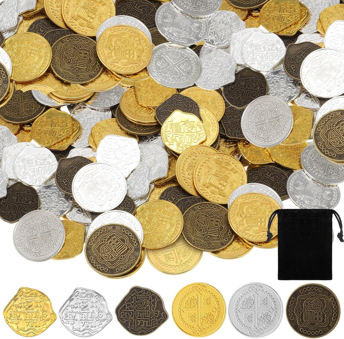 Hanaive 100 Pcs Metal Pirate Treasure Coins - Multicolor / Groovy