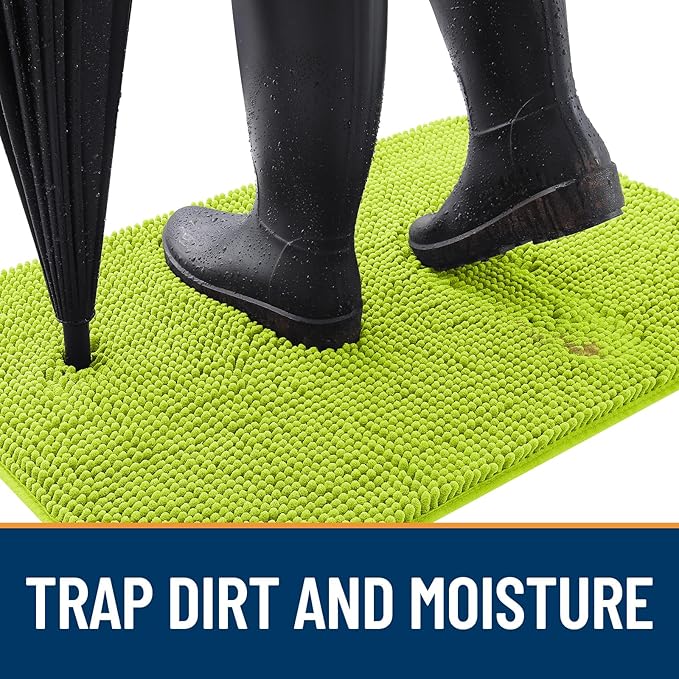 OLANLY Dog Door Mat for Muddy Paws 44x24, Absorbs Moisture and Dirt, Absorbent Non-Slip Washable Doormat, Quick Dry Chenille Mud Mat, Entry Indoor Entryway Carpet for Inside Floor, Bright Green