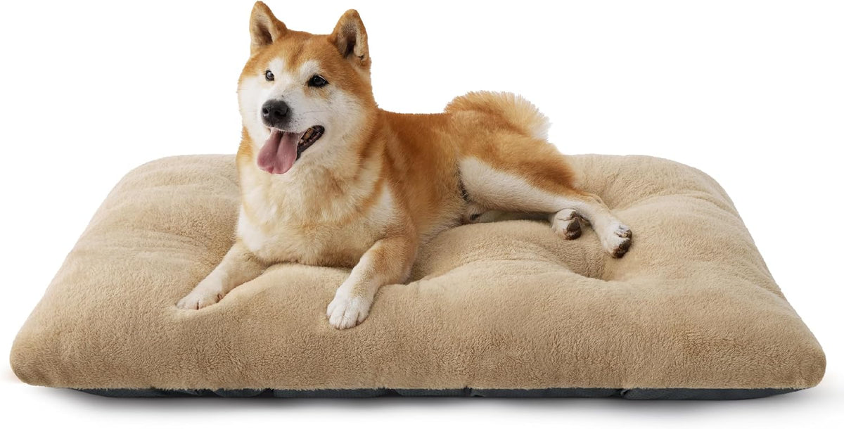 Bedsure Washable XL Dog Bed for Crate, Comfort Fluffy Pet Pillow - 35"L x 23"W x 3"Th (L-Crate) / Brown