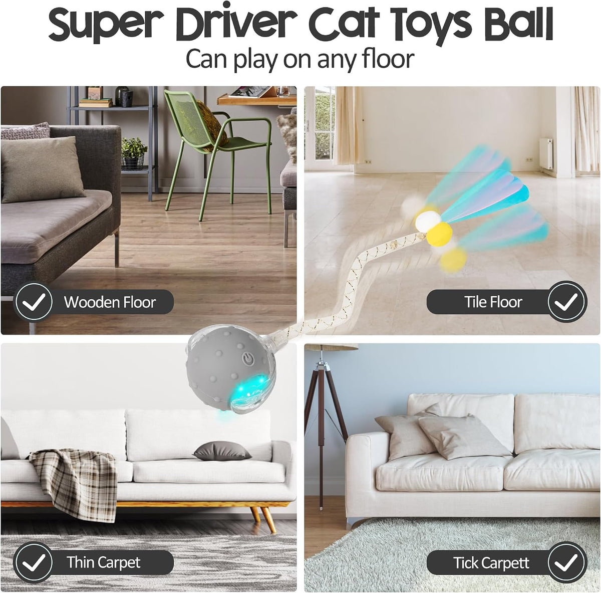 Interactive Cat Toys Ball, Automatic Moving Ball Toy - Grey - image 3