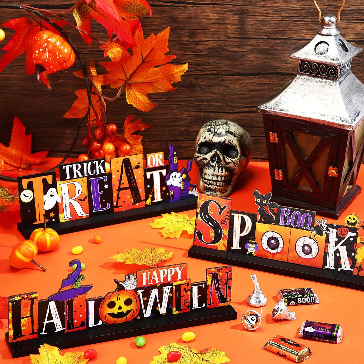 3 Pieces Halloween Table Decorations Wooden Centerpieces – Fun for Kids & Family - image 4