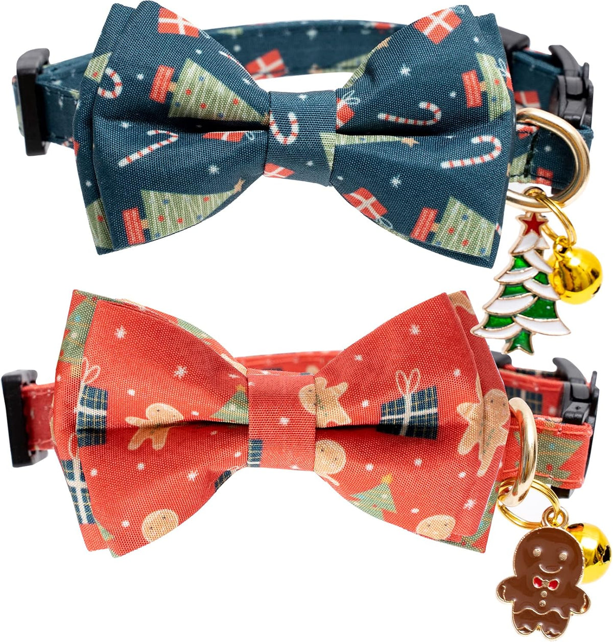 2 Pack Breakaway Fall Cat Collar with Bow Tie Orange Green – Essentials for Cats - B-Red&Green